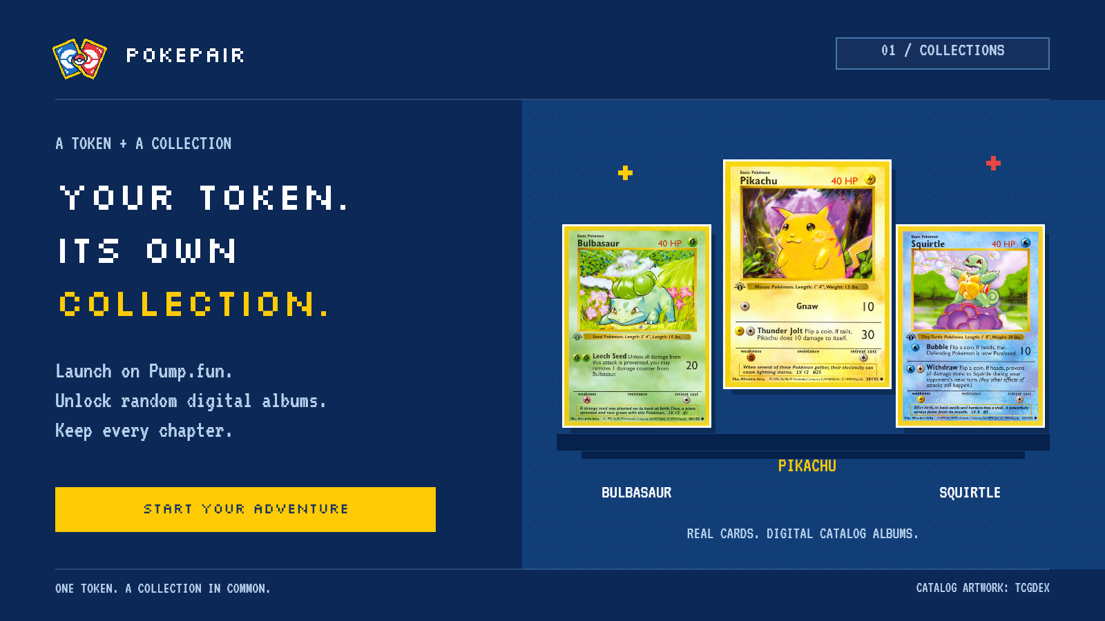 Pokepair introduction with real card artwork and pixel typography
